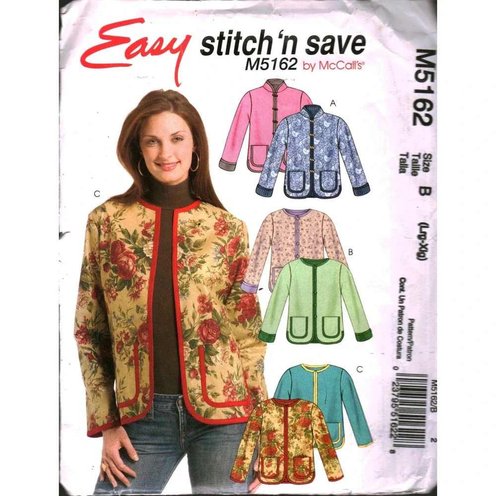 McCalls M5162 Easy Stitch n Save Lined Jacket Sewing Pattern Size L-XL Uncut